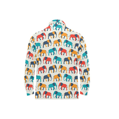 Elephant Colorful Print Pattern Long Sleeve Polo Shirt For Men's