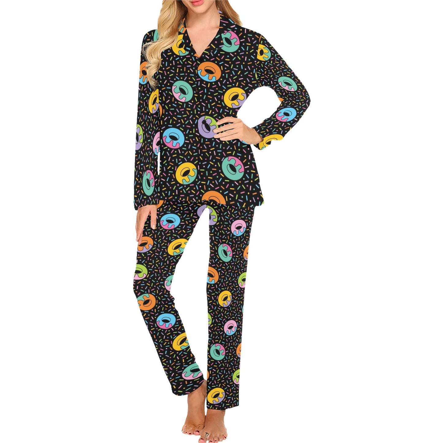 Donut Pattern Print Design DN012 Women's Long Pajama Set