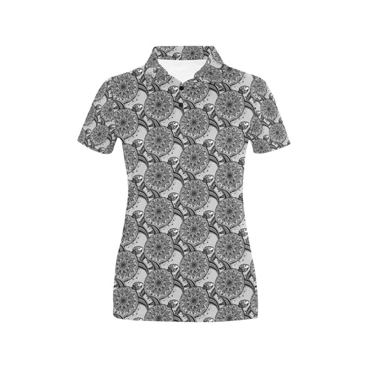 Tribal Turtle Polynesian Themed Print Women's Polo Shirt