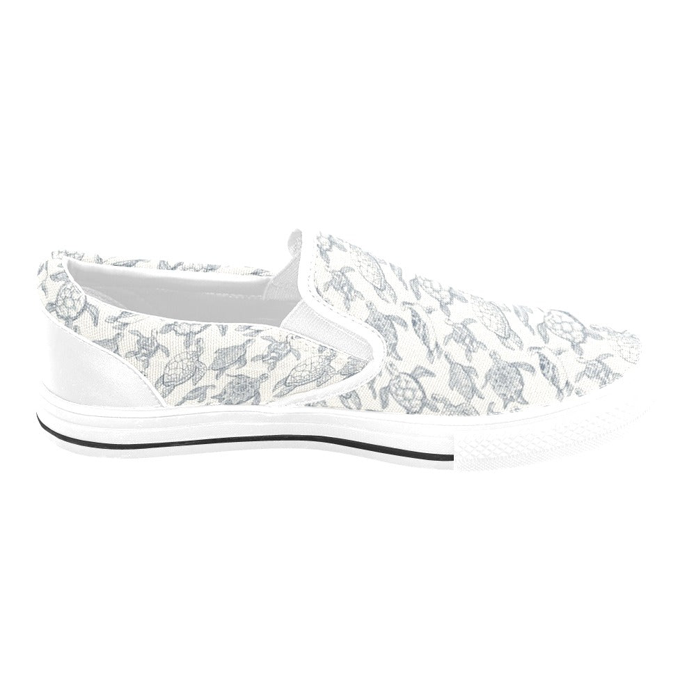 Sea Turtle Print Design LKS304 White Slip Ons Canvas Women's Shoes