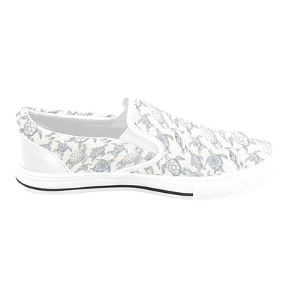 Sea Turtle Print Design LKS304 White Slip Ons Canvas Women's Shoes