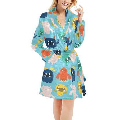 Monster Cartoon Pattern Print Design 03 Women's Fleece Robe