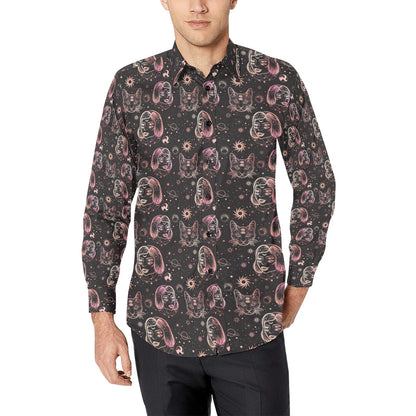 Third Eye Girl Cat Print Design LKS305 Men's Long Sleeve Dress Shirt