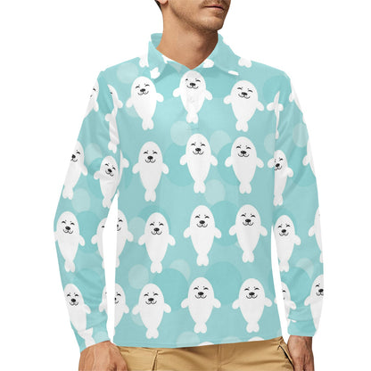 Sea Lion Baby Pattern Print Design 01 Long Sleeve Polo Shirt For Men's