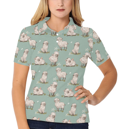 Sheep Print Design LKS405 Women's Polo Shirt