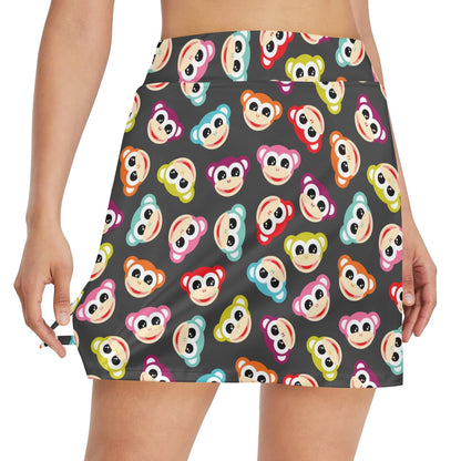Monkey Head Design Themed Print 17" Golf & Pickleball Skort with Pockets
