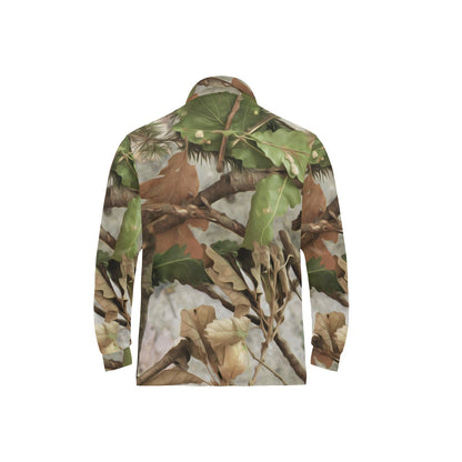 Camo Realistic Tree Forest Print Long Sleeve Polo Shirt For Men's