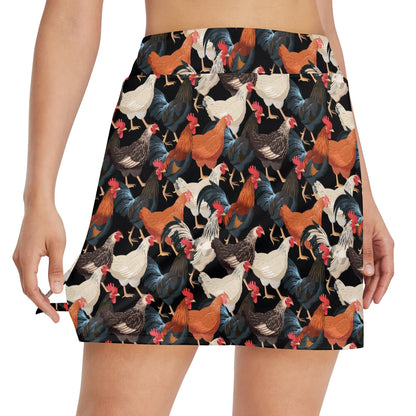 Chicken Print Pattern 17" Golf & Pickleball Skort with Pockets