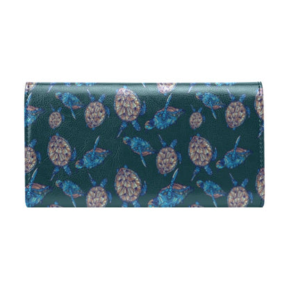 Sea Turtle Hand Drawn Blue Print Women's Trifold Wallet