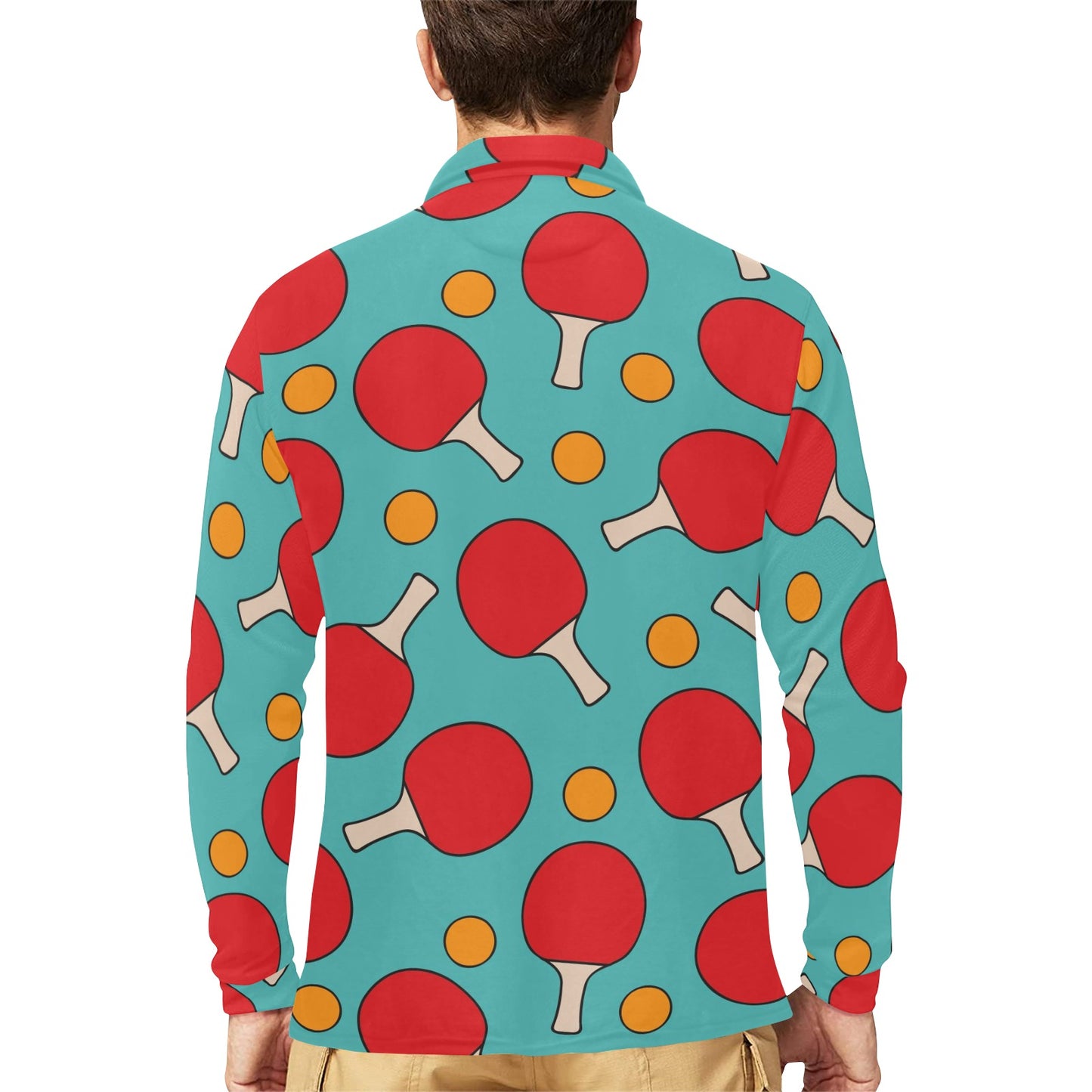 Ping Pong Pattern Print Design A01 Long Sleeve Polo Shirt For Men's