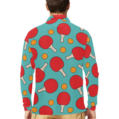 Ping Pong Pattern Print Design A01 Long Sleeve Polo Shirt For Men's