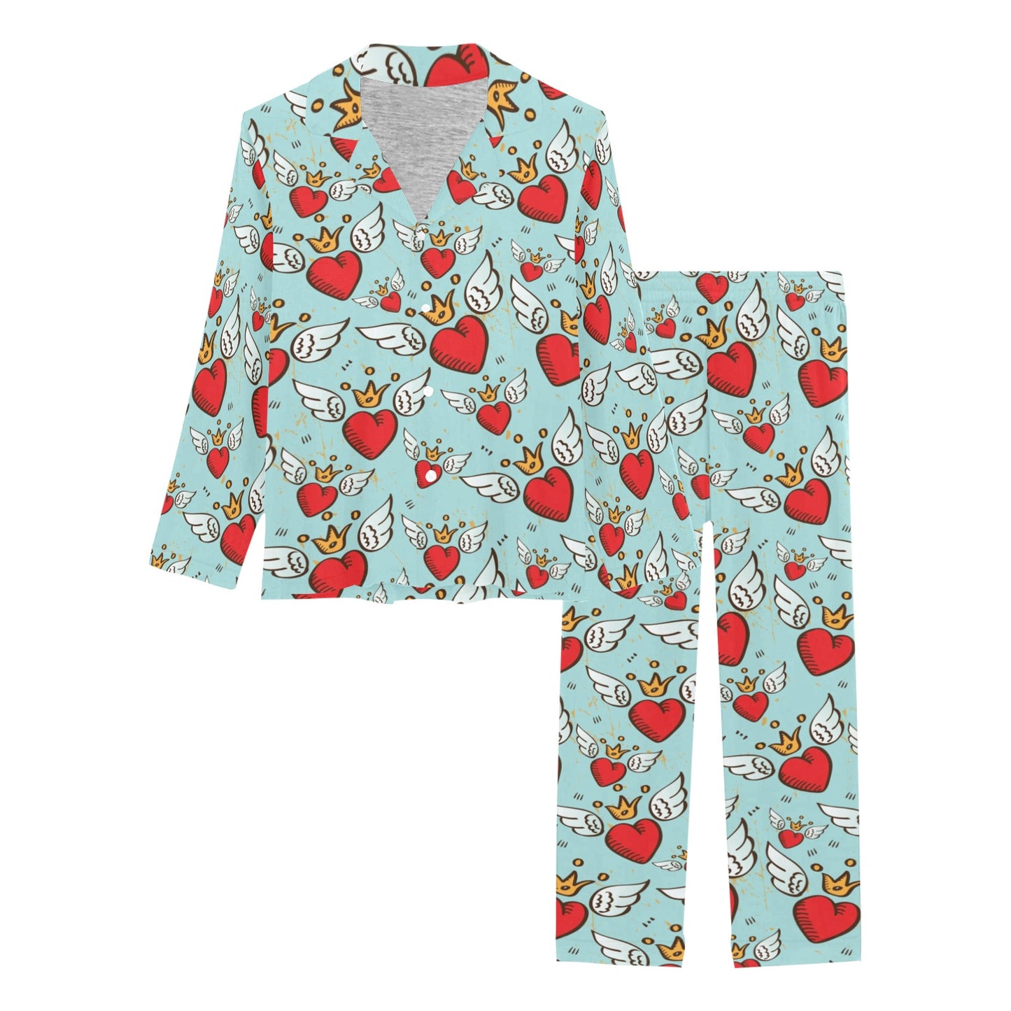 Angel Wings Heart Pattern Print Design 02 Women's Long Pajama Set