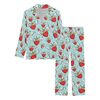 Angel Wings Heart Pattern Print Design 02 Women's Long Pajama Set