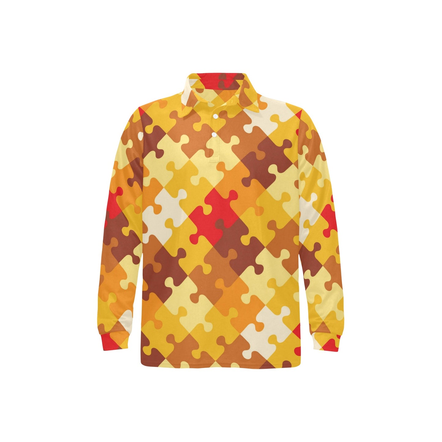 Puzzle Pattern Print Design A01 Long Sleeve Polo Shirt For Men's