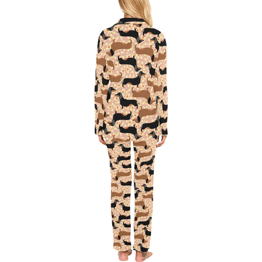 Dachshund Pattern Print Design 011 Women's Long Pajama Set