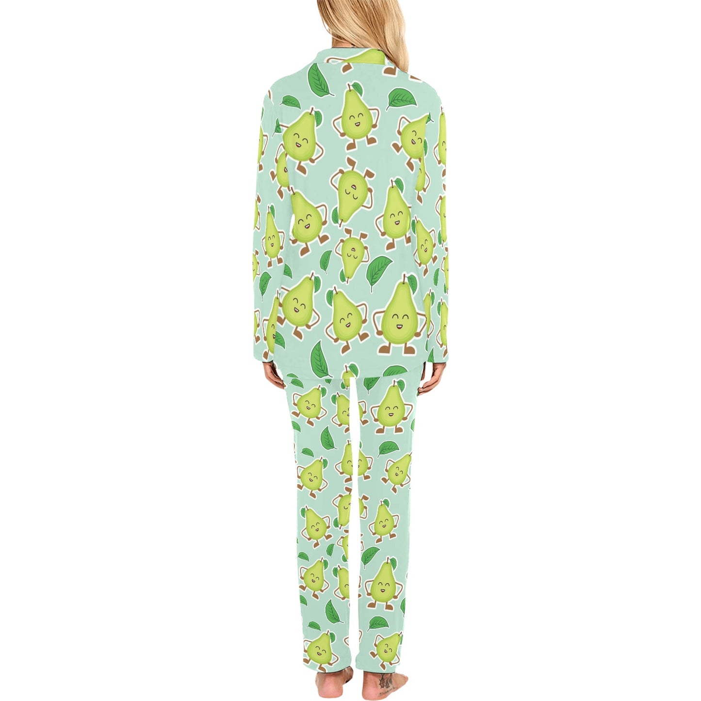Avocado Pattern Print Design AC011 Women's Long Pajama Set