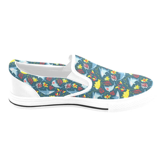 Scuba With Sharks Print Design LKS303 White Slip Ons Canvas Women's Shoes