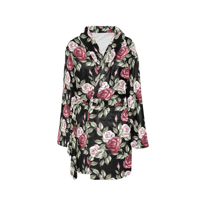 Rose Red Pink Pattern Print Design RO03 Women's Fleece Robe