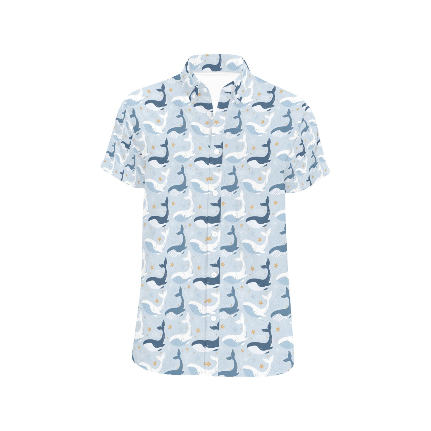 Whale Print Design LKS305 Men Short Sleeve Button Up Shirt