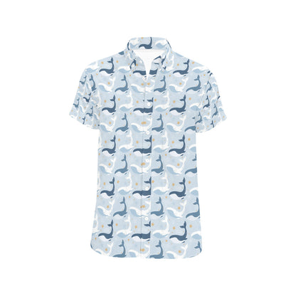 Whale Print Design LKS305 Men Short Sleeve Button Up Shirt