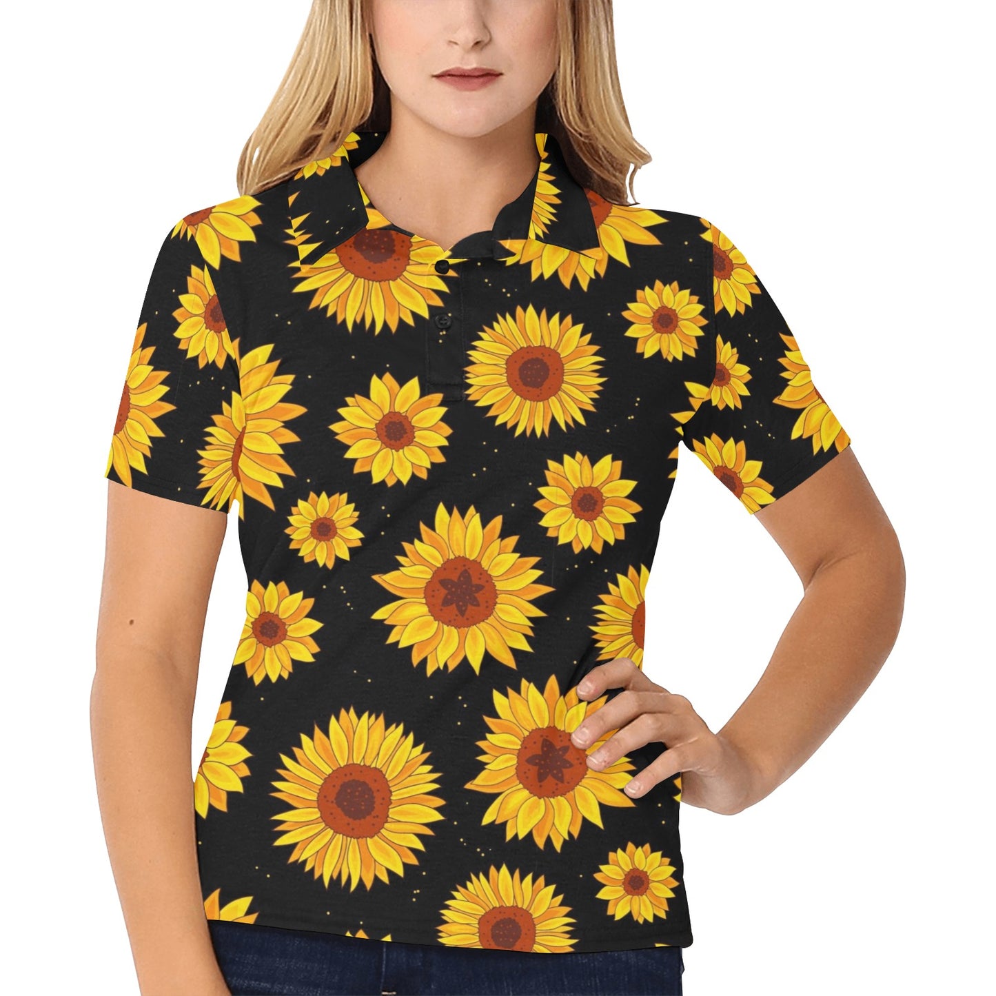 Sunflower Pattern Print Design SF09 Women's Polo Shirt