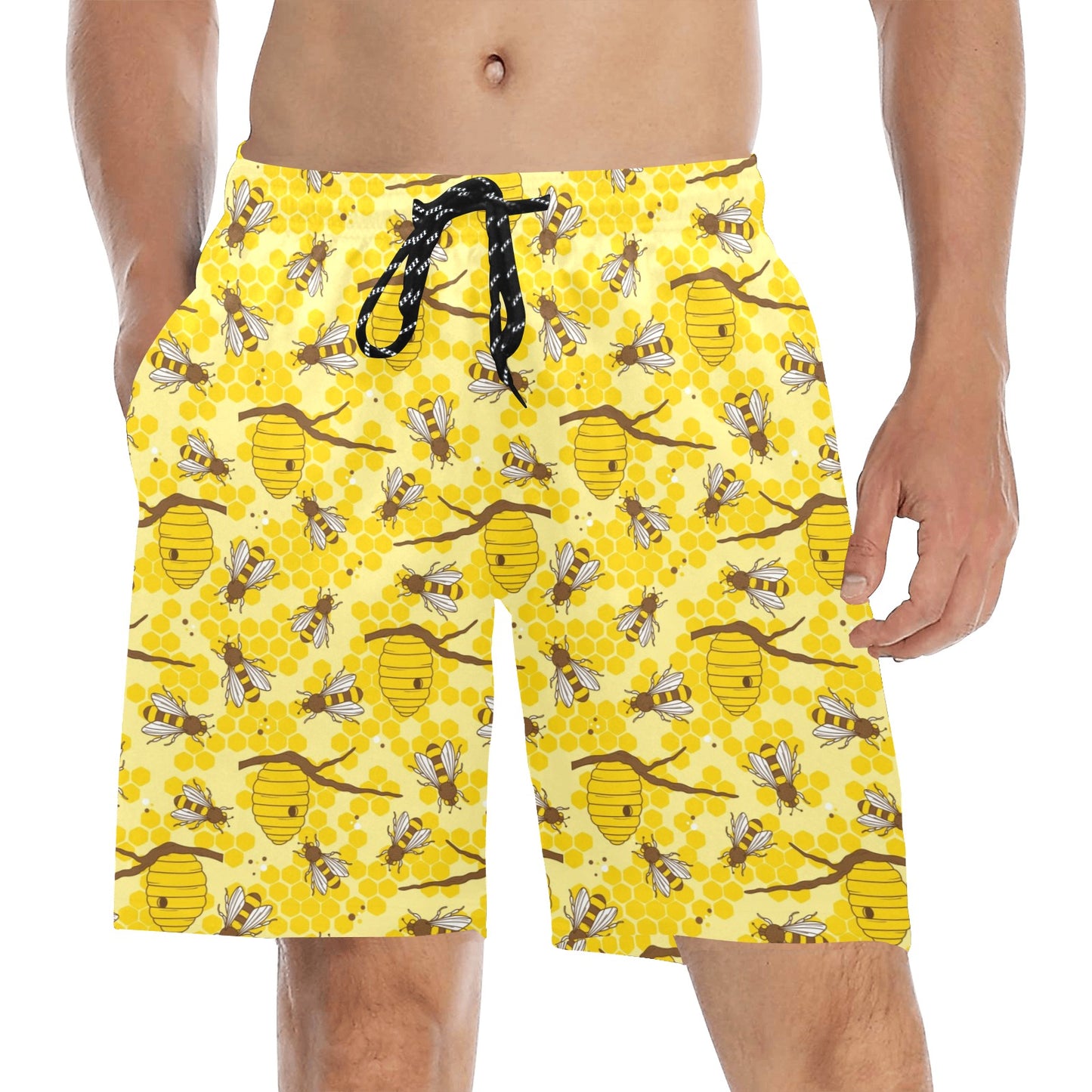 Bee With Honeycomb Print Design LKS302 Men's Swim Trunks Beach Shorts