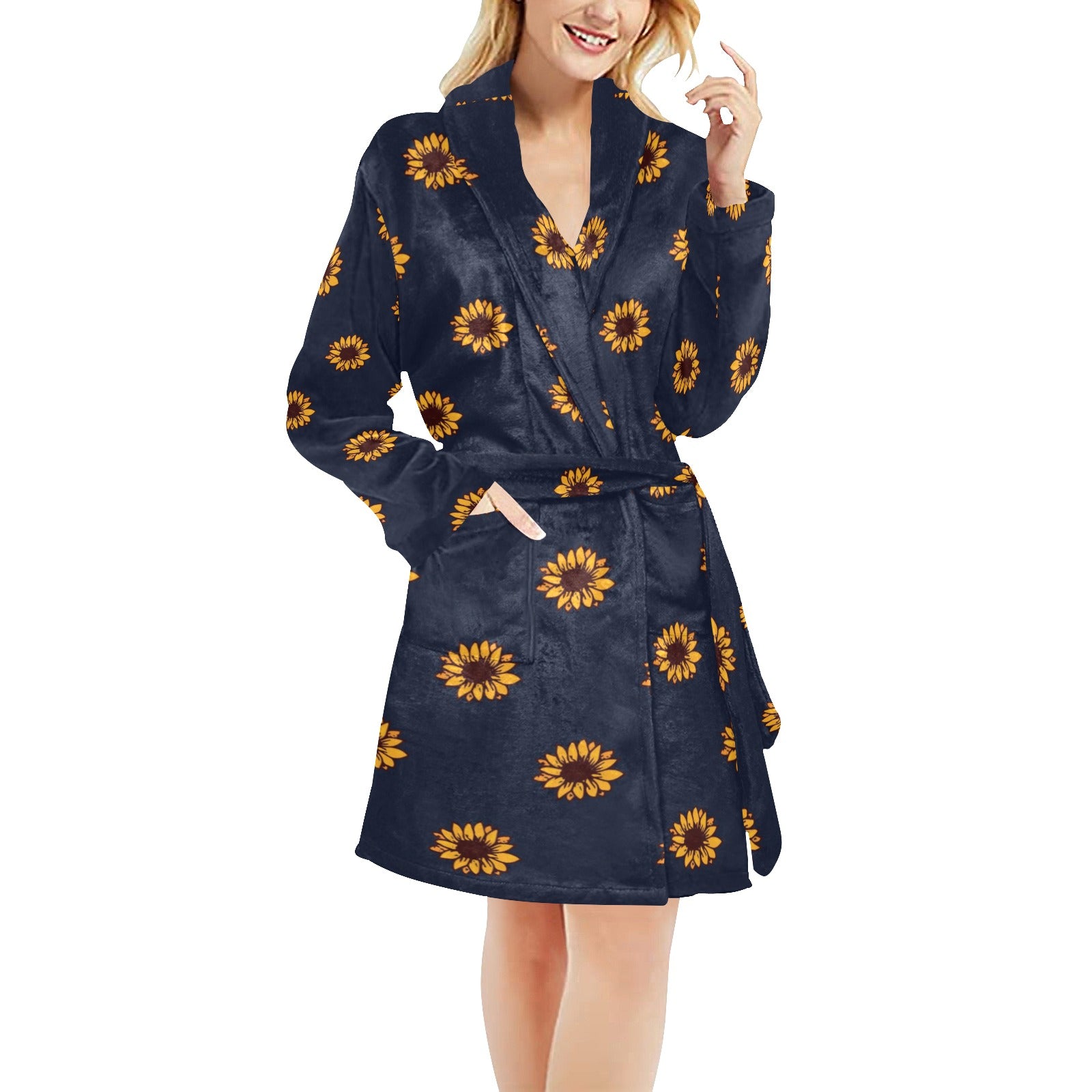 Sunflower Print Design LKS304 Women's Fleece Robe