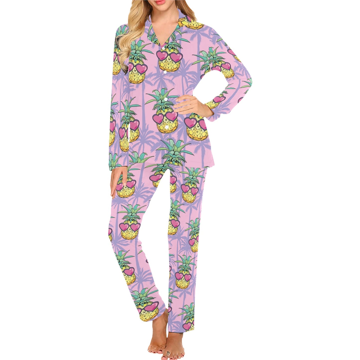 Pineapple Pattern Print Design PP06 Women's Long Pajama Set