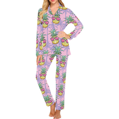 Pineapple Pattern Print Design PP06 Women's Long Pajama Set