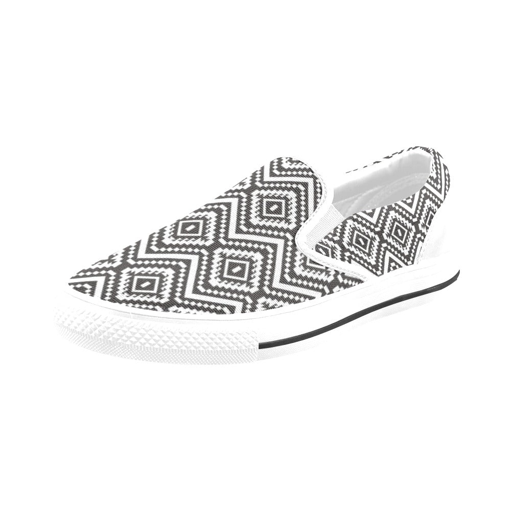 Tribal Pattern Print Design LKS303 White Slip Ons Canvas Women's Shoes