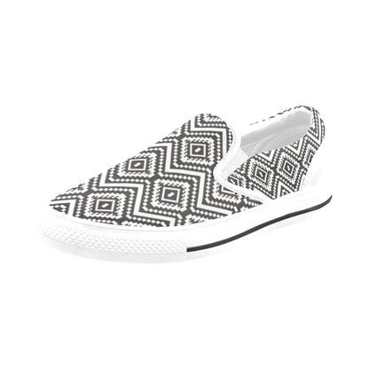 Tribal Pattern Print Design LKS303 White Slip Ons Canvas Women's Shoes