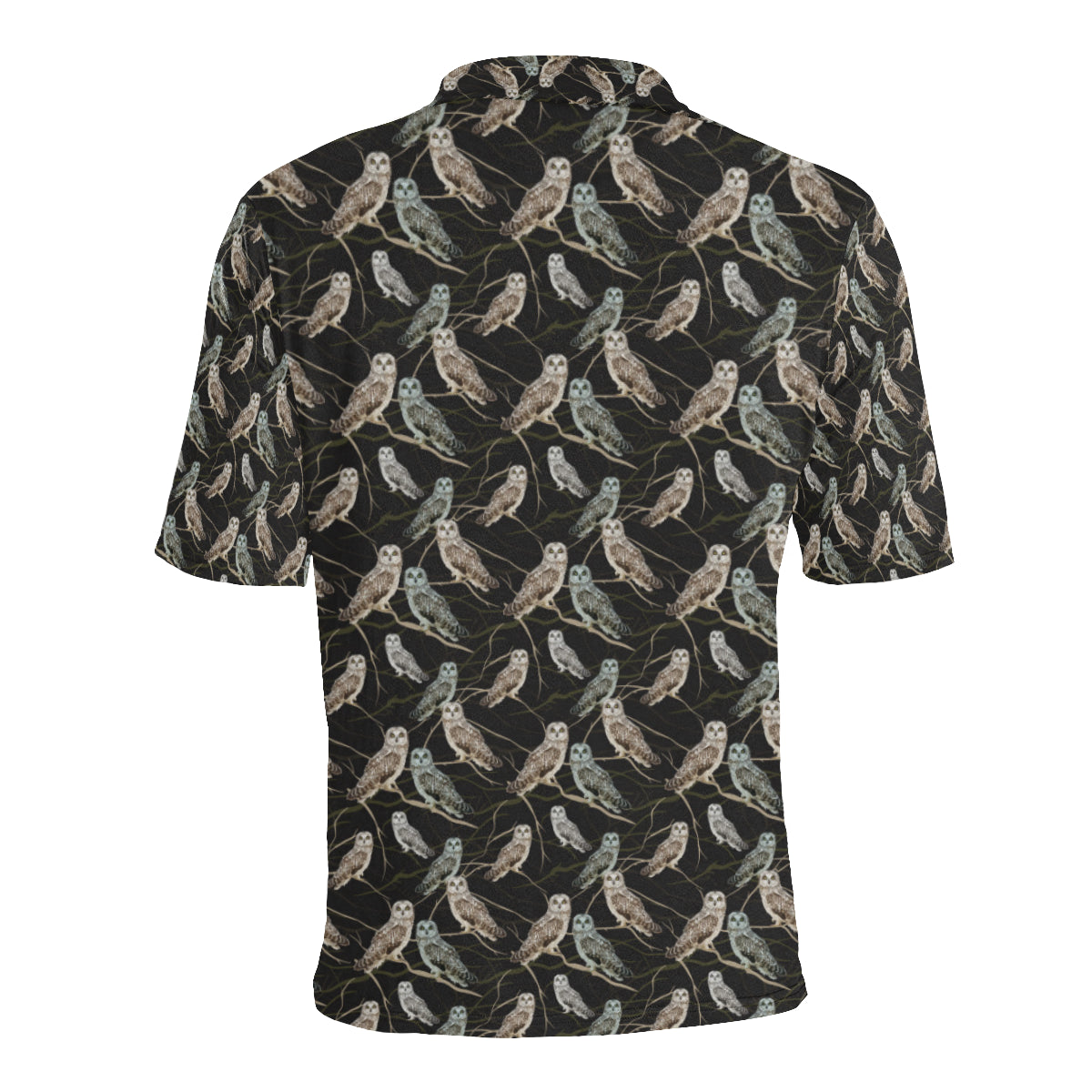 Owl Branch Themed Design Print Men Polo Shirt