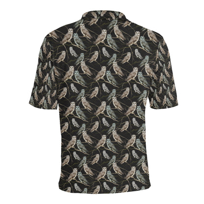 Owl Branch Themed Design Print Men Polo Shirt