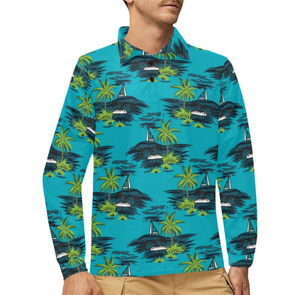 Pacific island Pattern Print Design A01 Long Sleeve Polo Shirt For Men's