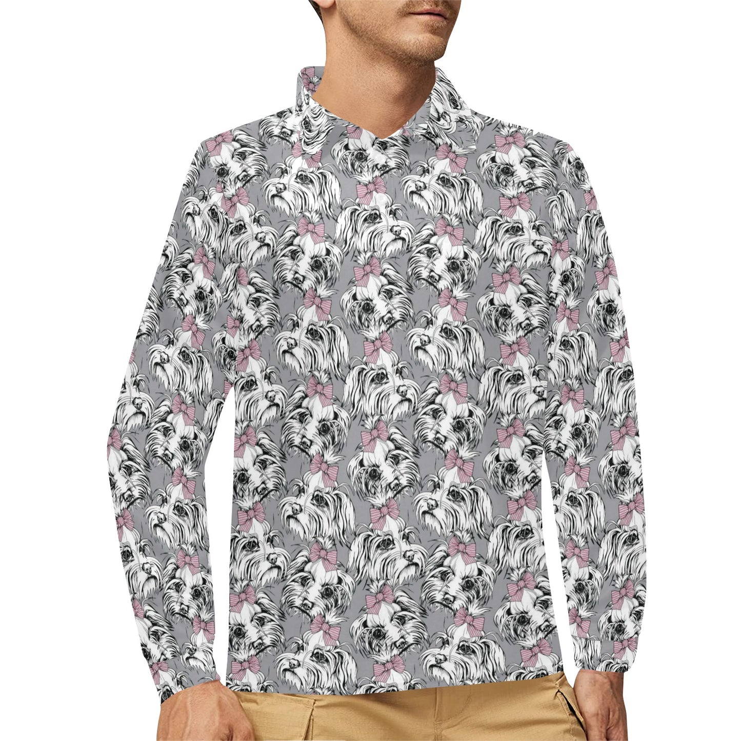 Maltese Pattern Print Design 01 Long Sleeve Polo Shirt For Men's