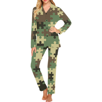 Puzzle Camo Pattern Print Design A03 Women's Long Pajama Set