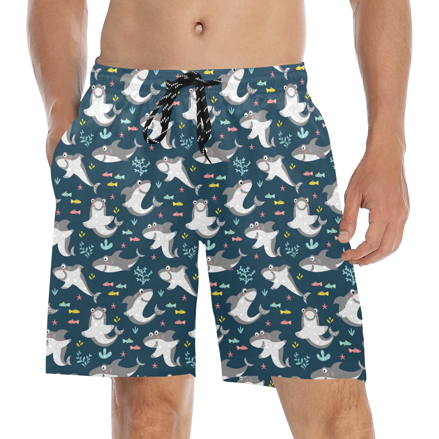 Shark Print Design LKS307 Men's Swim Trunks Beach Shorts
