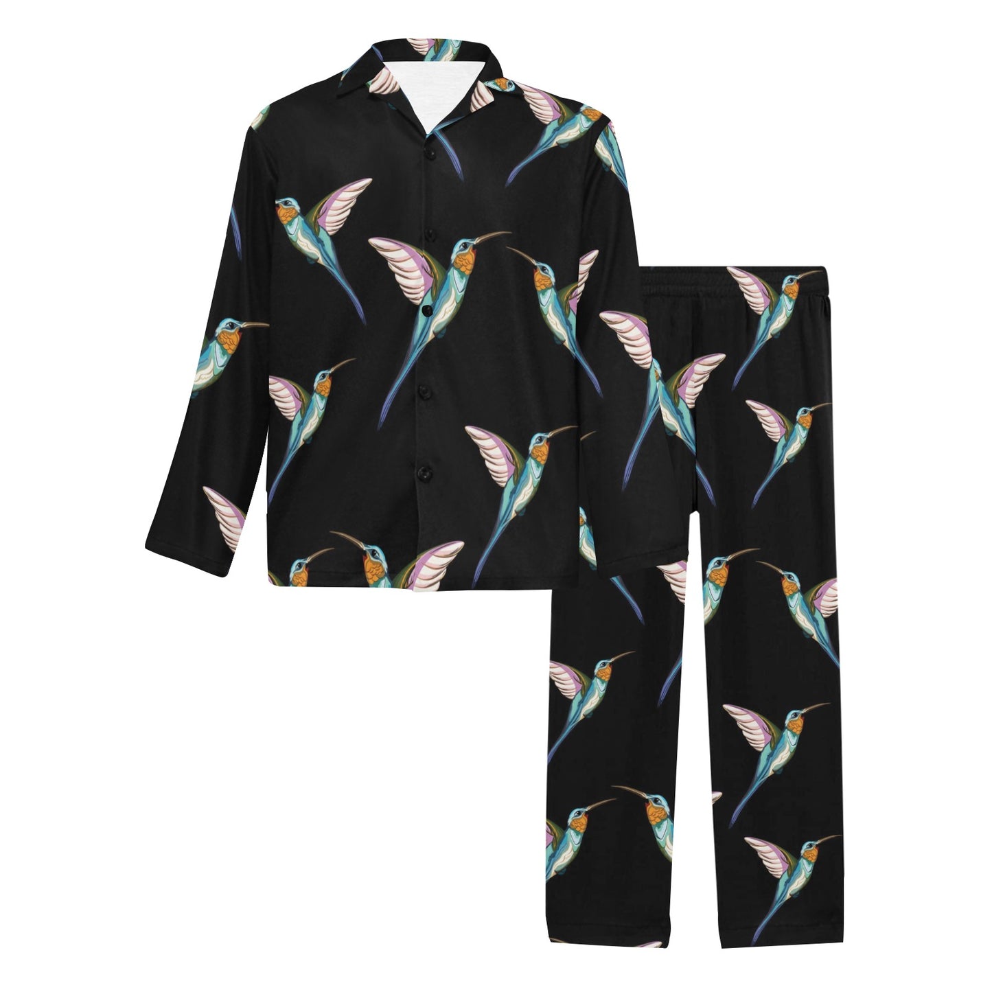 Hummingbird Pattern Print Design 06 Men's Long Pajama Set