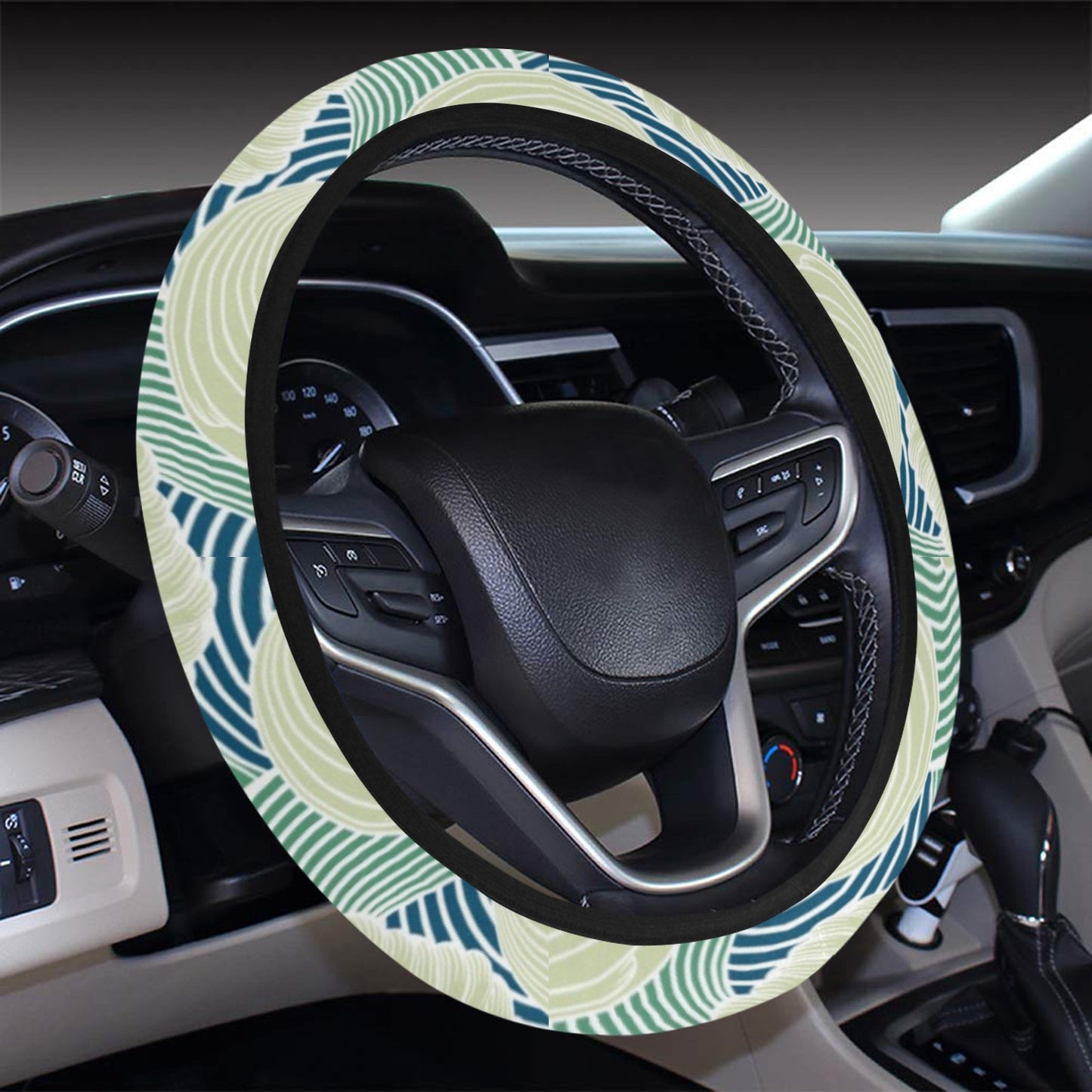 Wave Japan Style Print Design LKS302 Steering Wheel Cover with Elastic Edge
