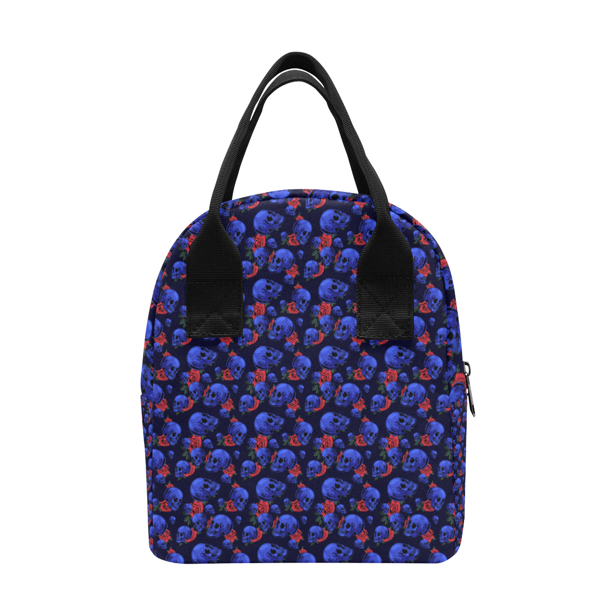 Skull Roses Neon Design Themed Print Insulated Lunch Bag