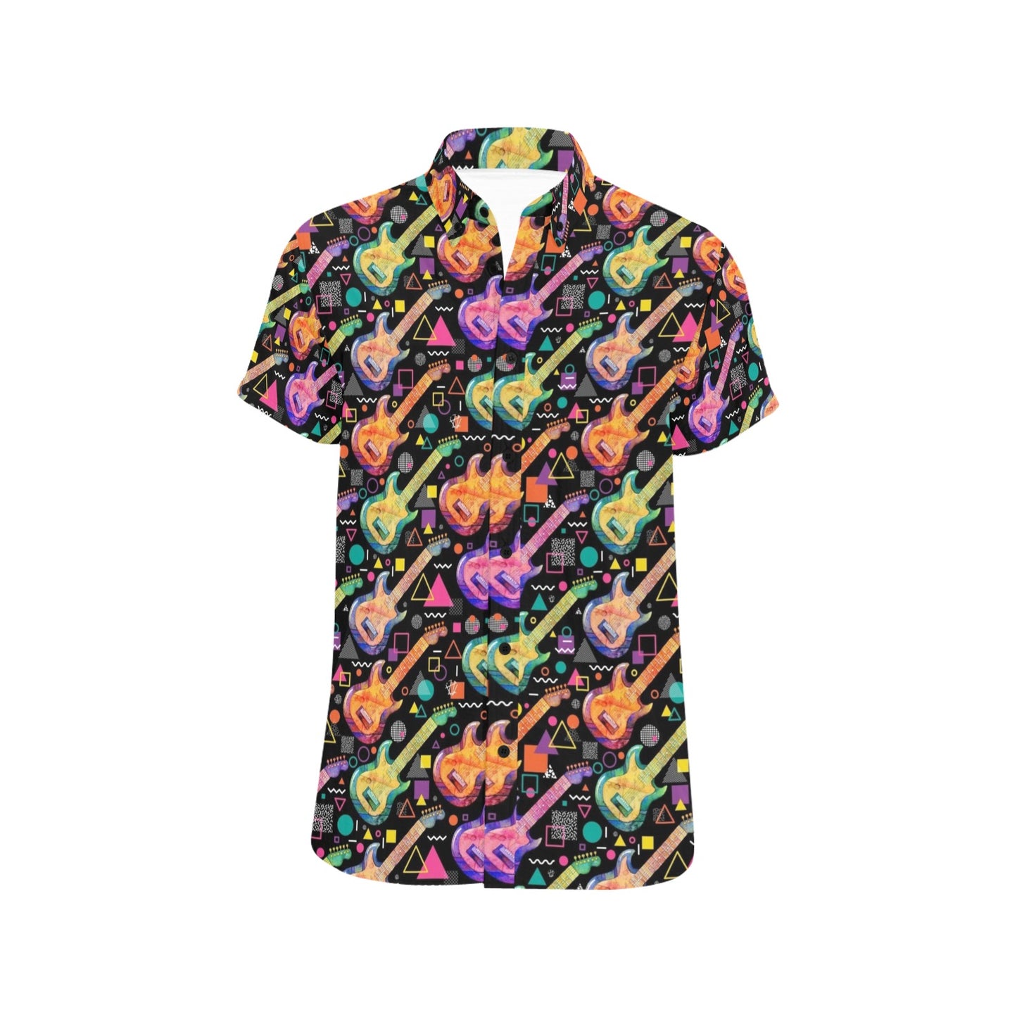 Electric Guitar Print Design LKS403 Men Short Sleeve Button Up Shirt