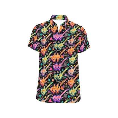 Electric Guitar Print Design LKS403 Men Short Sleeve Button Up Shirt