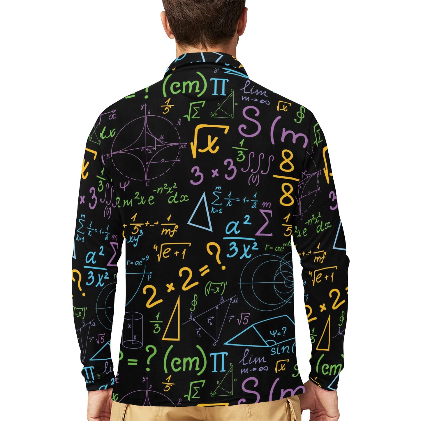 Math Pattern Print Design 03 Long Sleeve Polo Shirt For Men's