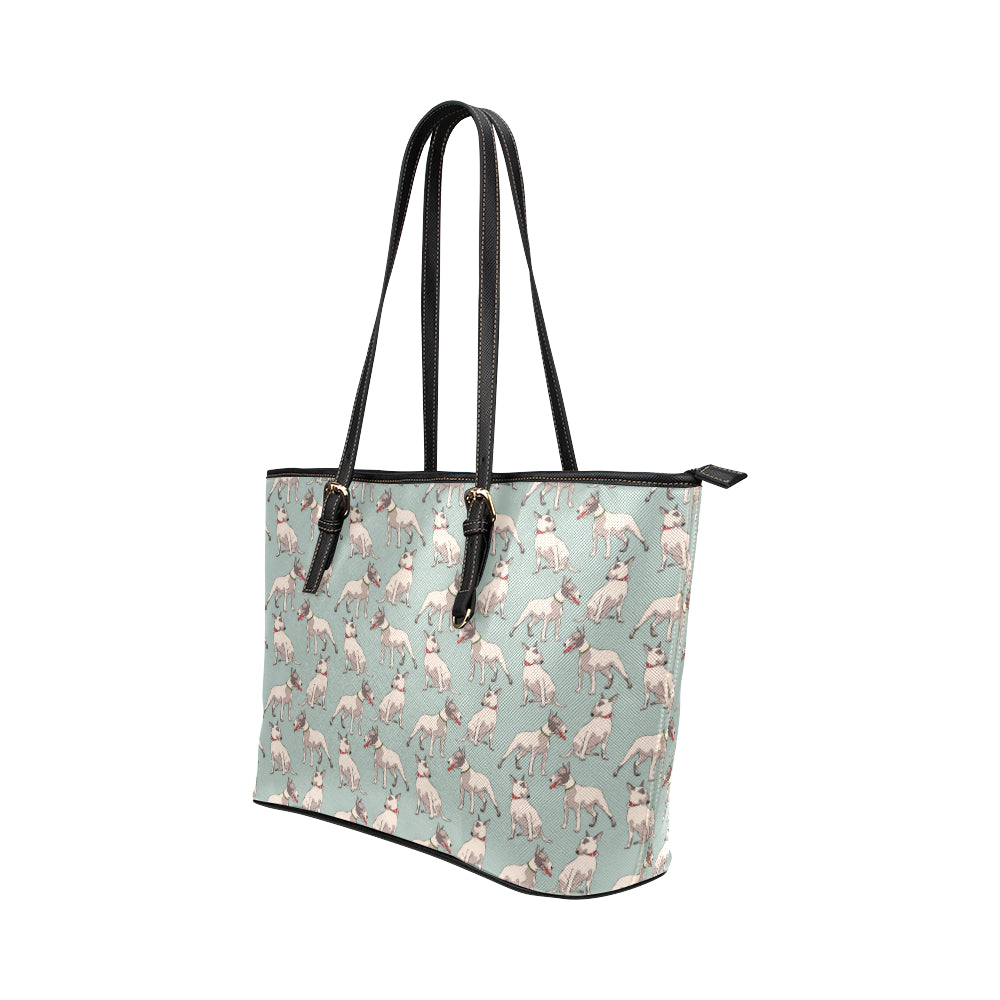 Bull Terrier Cute Print Pattern Leather Tote Bag