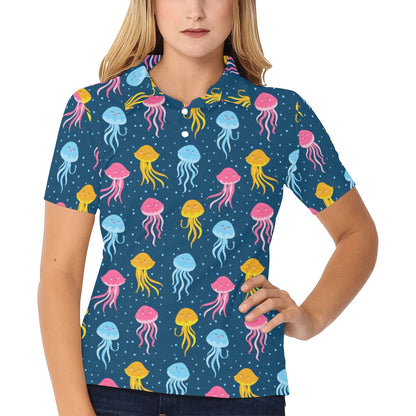 Jellyfish Pattern Print Design 04 Women's Polo Shirt