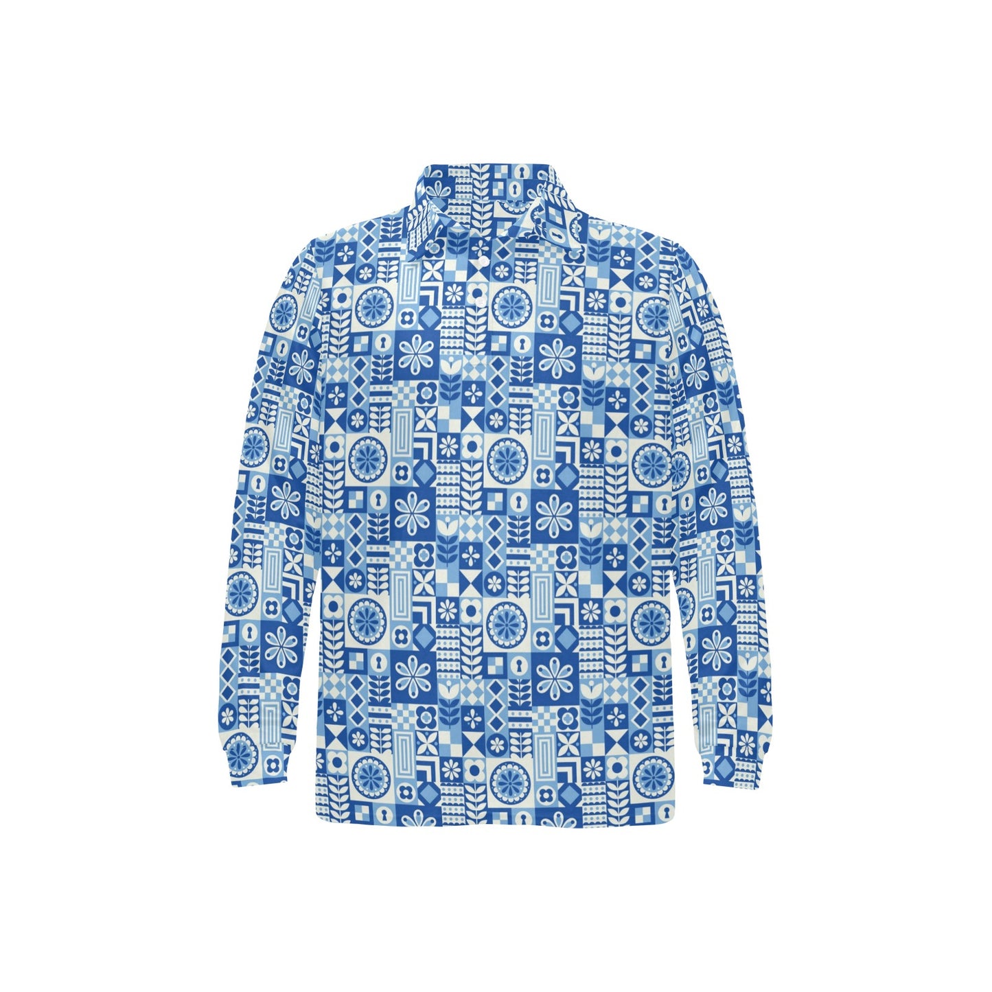 Swedish Print Pattern Long Sleeve Polo Shirt For Men's