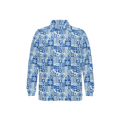 Swedish Print Pattern Long Sleeve Polo Shirt For Men's