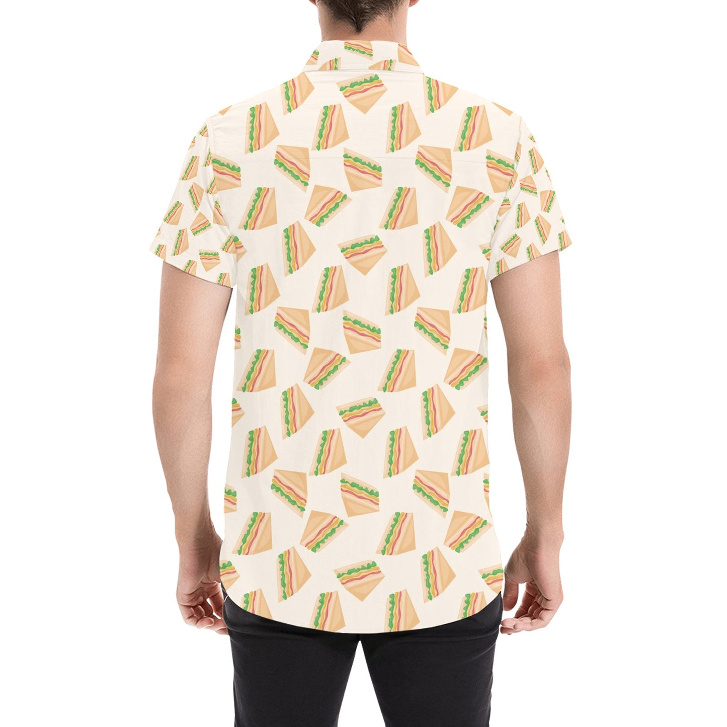 Sandwich Print Design LKS301 Men Short Sleeve Button Up Shirt