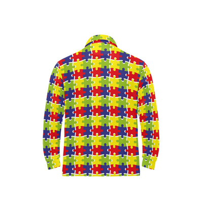 Autism Awareness Pattern Print Design 03 Long Sleeve Polo Shirt For Men's