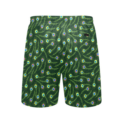 Peacock Feather Green Design Print Men's Swim Trunks Beach Shorts